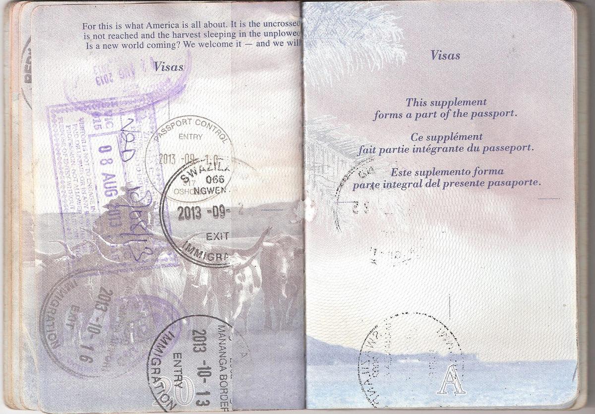South Africa passport immigration stamp